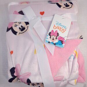 NEW Disney Baby Minnie Mouse Pink Blanket Rainbows Hearts Lovey Security plush